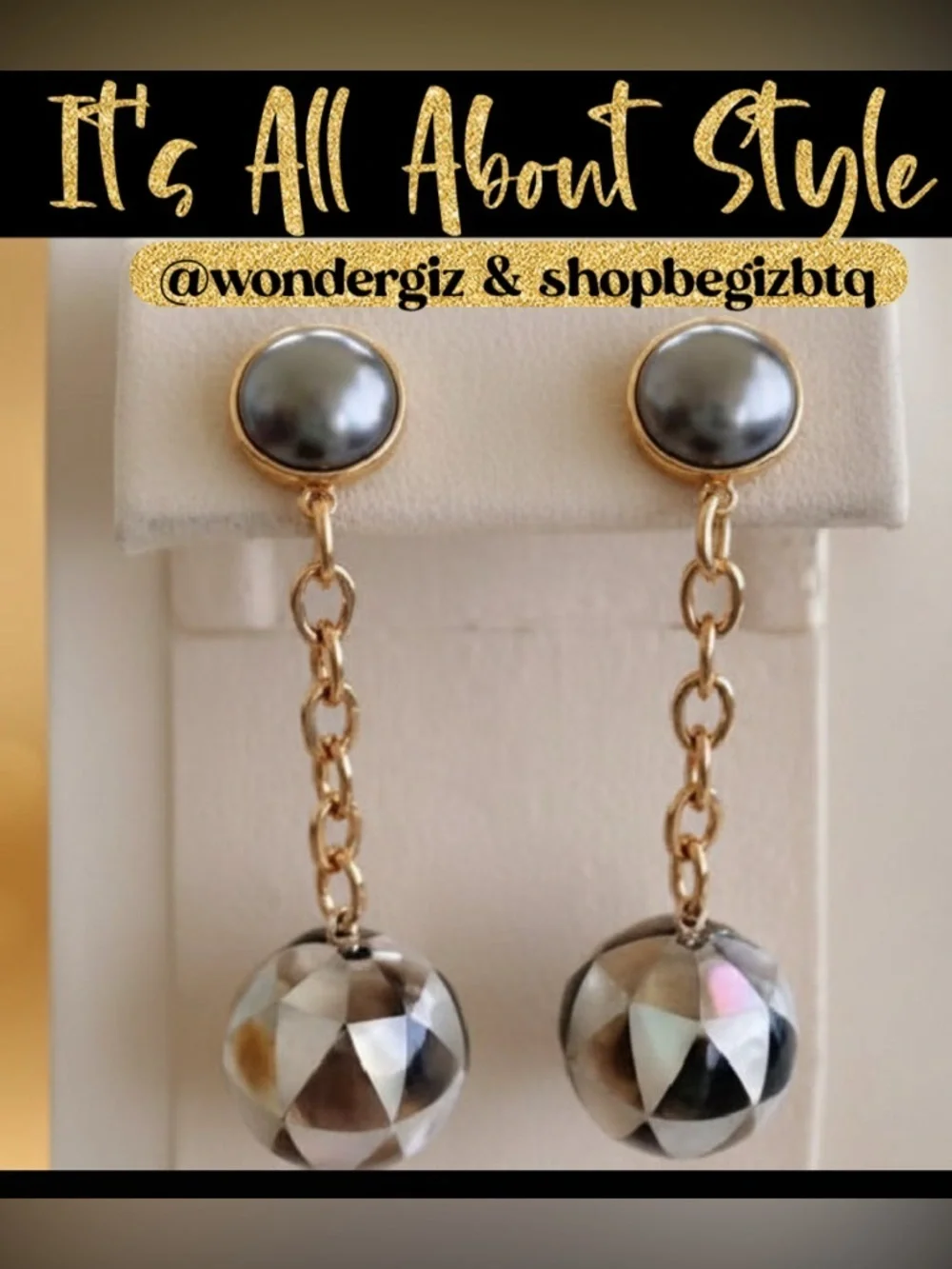 NWT Authentic Tory Burch Faceted Mother of Pearl Linear Ball Drop Earrings